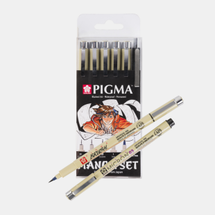 Тънкописци Pigma Micron : Manga : 5 Броя + Автоматичен Молив : Черни