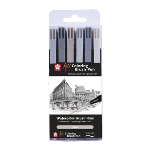 Sakura Koi Colour Brush Pens : Set of 6 :  Grey