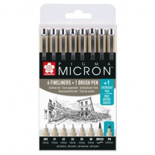 Тънкописци Pigma Micron : 6 Броя + 2 Маркера : Черни