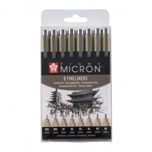 Тънкописци Pigma Micron : 8 Броя : Черни