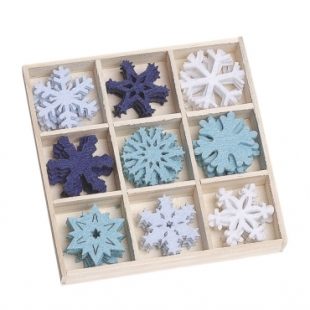 Box with 45 Felt Christmas Embellishments - Snowflakes