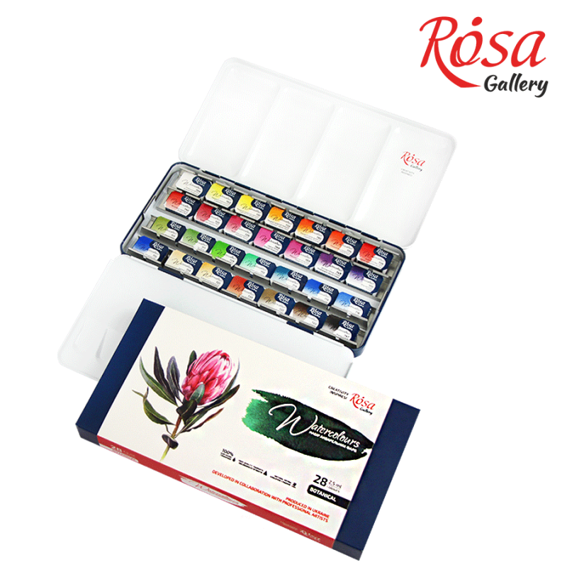 ROSA Gallery Professional Watercolor Paint Set, Made in Ukraine, 28 Water  Colors of 2,5 ml, Portable Travel Watercolor Kit, High Lightfastness Paints