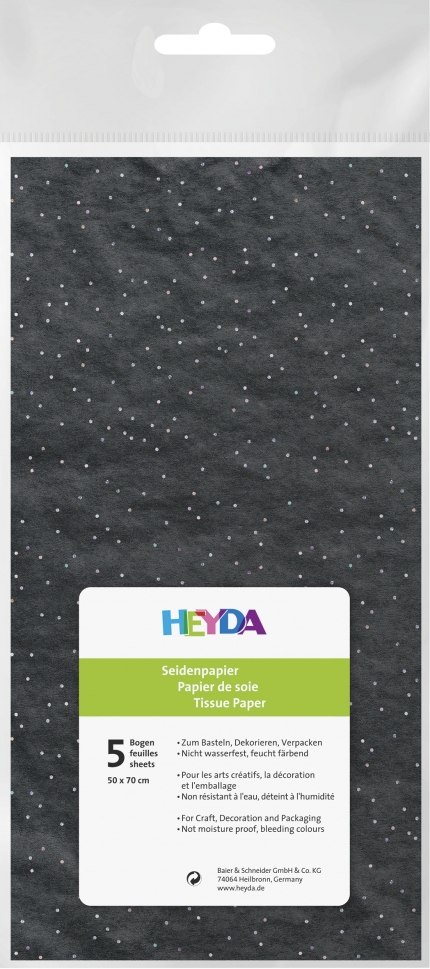Heyda : Glitter Tissue Paper : 50 x 75 cm : Pack of 3 : Black