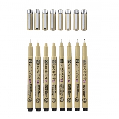 Sakura Pigma Micron : Black Fineliners : Set of 8