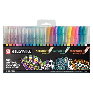 Sakura Gelly Roll Pens : Metallic, Moonlight and Stardust : Mixed Set of 24 : Bold 10