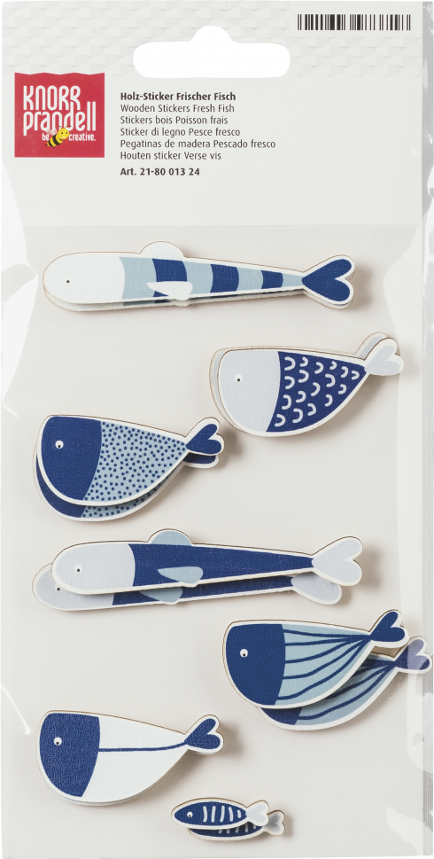 3D Wooden Stickers : Blue Fish : 7 Designs : Pack of 14
