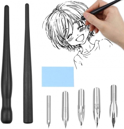 Manga Cartoon Comic Dip Pen Set, 1 Set Manga Cartoon Comic Drawing Painting  Supply Drawing Kit Tool with 2 Pen Holders and 5 Nibs