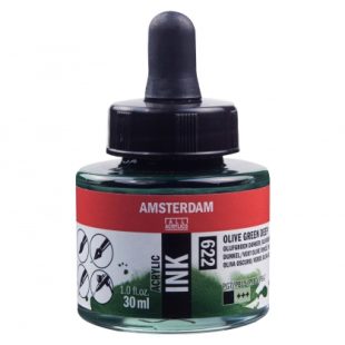 Talens Amsterdam Acrylic Ink : Liquid Acrylic Paint : 622 Olive Green Deep : 30 ml