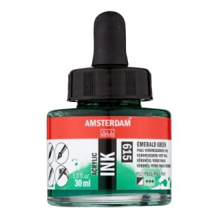 Talens Amsterdam Acrylic Ink : Liquid Acrylic Paint : 615 Emerald Green : 30 ml