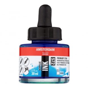 Talens Amsterdam Acrylic Ink : Liquid Acrylic Paint : 572 Primary Cyan : 30 ml
