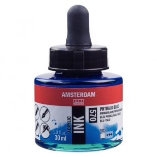 Talens Amsterdam Acrylic Ink : Liquid Acrylic Paint : 570 Phthalo Blue : 30 ml