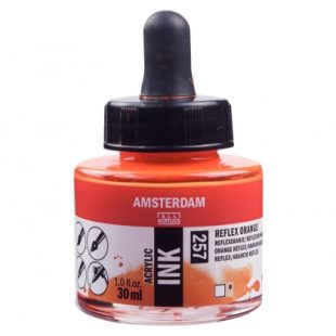 Talens Amsterdam Acrylic Ink : Liquid Acrylic Paint : 257 Neon Orange : 30 ml