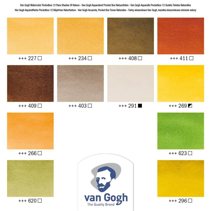 Van Gogh Watercolor Paint Set, Plastic Pocketbox, 12-Half Pan Shades of  Nature Selection