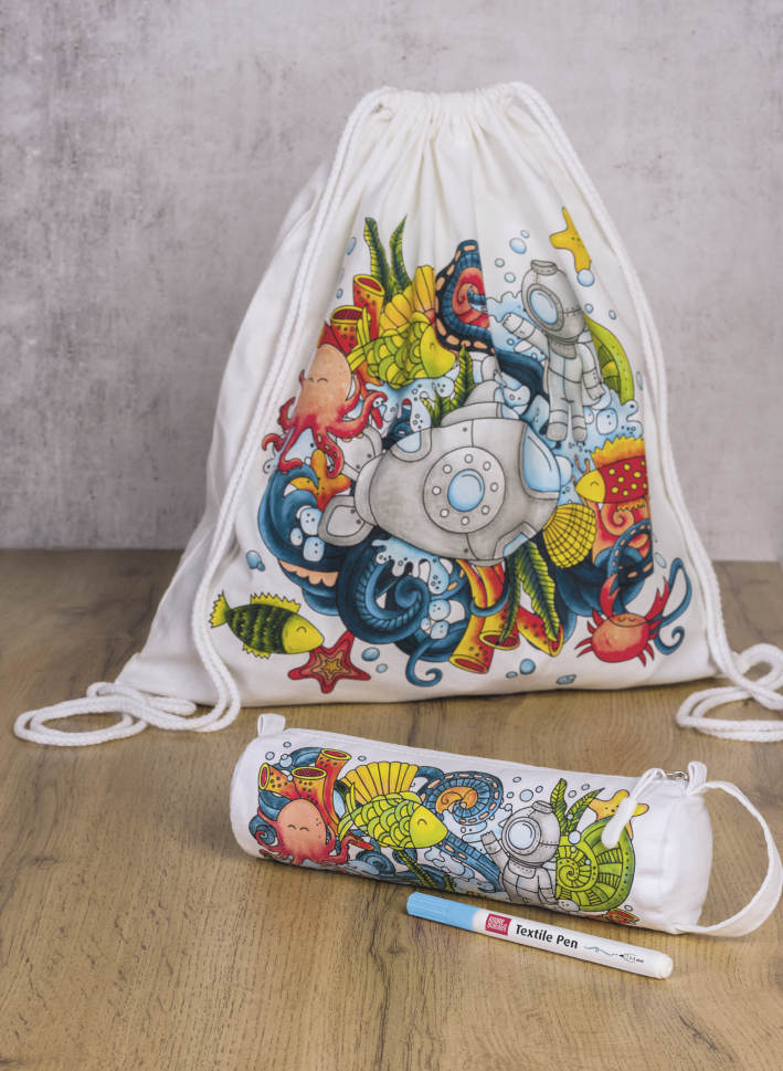 Colour-In Cotton Drawstring Cinch Bag : Knorr Prandell : 38 x 42 cm :  Seaworld
