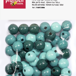 Wooden Bead Mix : Knorr Prandell : Round : 10 mm : 50 Pcs : Turquoise