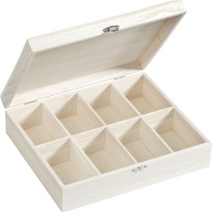 Unfinished Wooden Organizer Box with Glass Lid : Knorr Prandell : 27.5 x 23.5 x 7.5 cm : 8 Compartments