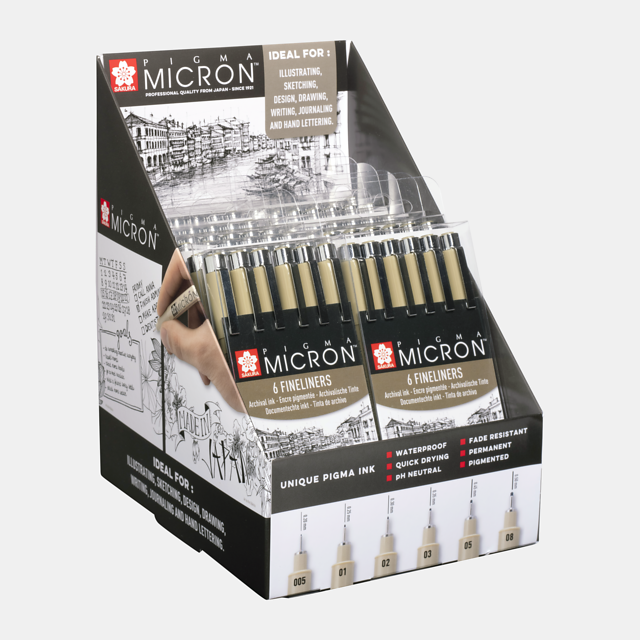 Sakura Pigma Micron Stifte Set – 6 Stück, Schwarz & Gold, Größen 005–08, Archivfest & Wasserfest
