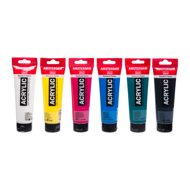 Акрилни Бои Amsterdam : 120 ml x 6 Цвята : Основни | Слънчоглед