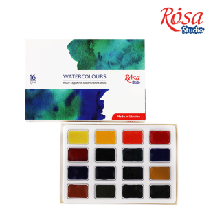 Акварелни бои в комплект от 16 цвята Rosa Studio.