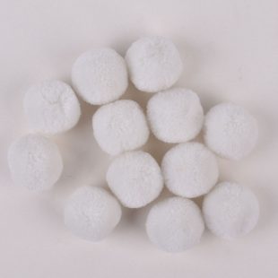 Soft Merino Wool Pompoms  20 mm : 12 pcs : White