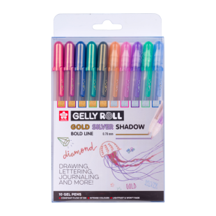 Sakura Gelly Roll Gel Pens : Shadow : Set of 10 Colours : Gold & Silver