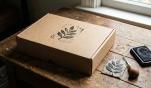 Картонена кутия, персонализирана с ръчно направен печат от линолеум