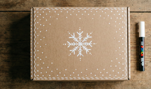 Картонена кутия, декорирана с бял маркер